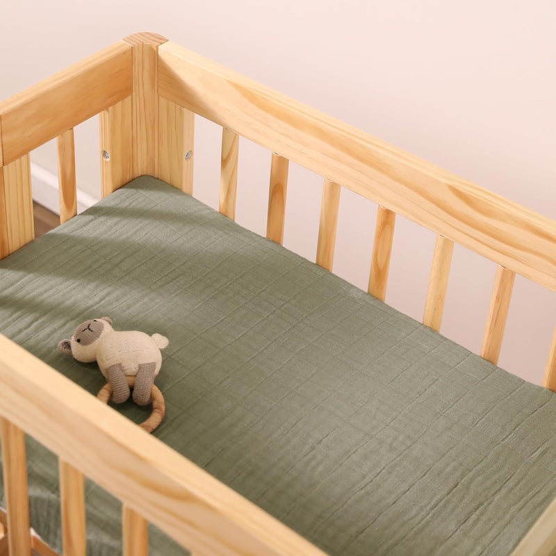 babyletto Muslin Baby Bassinet Sheets for Girls & Boys - GOTS Certified Breathable Organic Cotton Cover, 360° Fitted, Soft, Gentle & Cozy Rectangle Bedside Bassinet Sheets - Matcha Green - Image 2